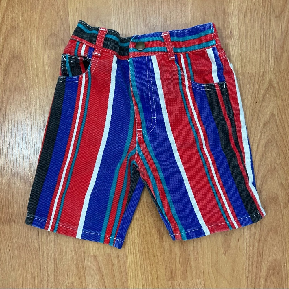 Vintage Electric Kids Youth Multi Colored Striped Jean Shorts Size 4
